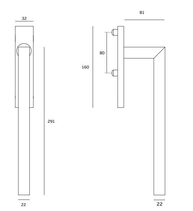 JNF - BALCONY HANDLE IN.17.122 - Square handles for wooden windows