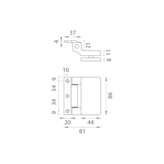 M.P MP - UNIQUE R8 - Glass hinge with vertical plate - pair - Vertical hinges and hinges for glass doors