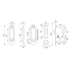 FT - Oval sliding door set - WC - shells and handles for sliding doors