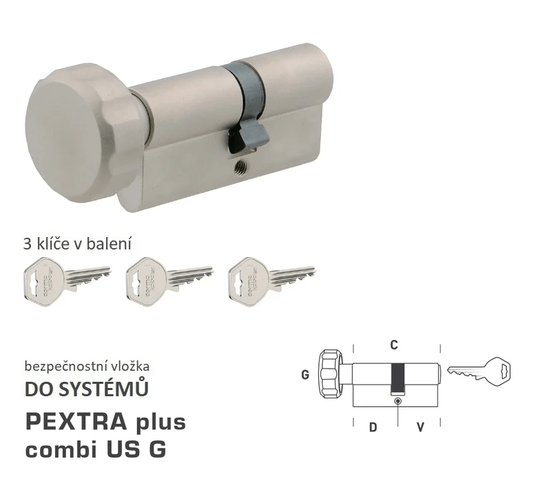 DORMAKABA DK - PEXTRA plus combi US G - with button - System safety inserts - BT3