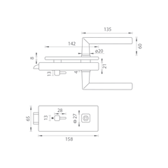 M.P MP - UNIQUE R8 - GLASS LOCK with handle FAVORIT - WC - Locks for glass doors
