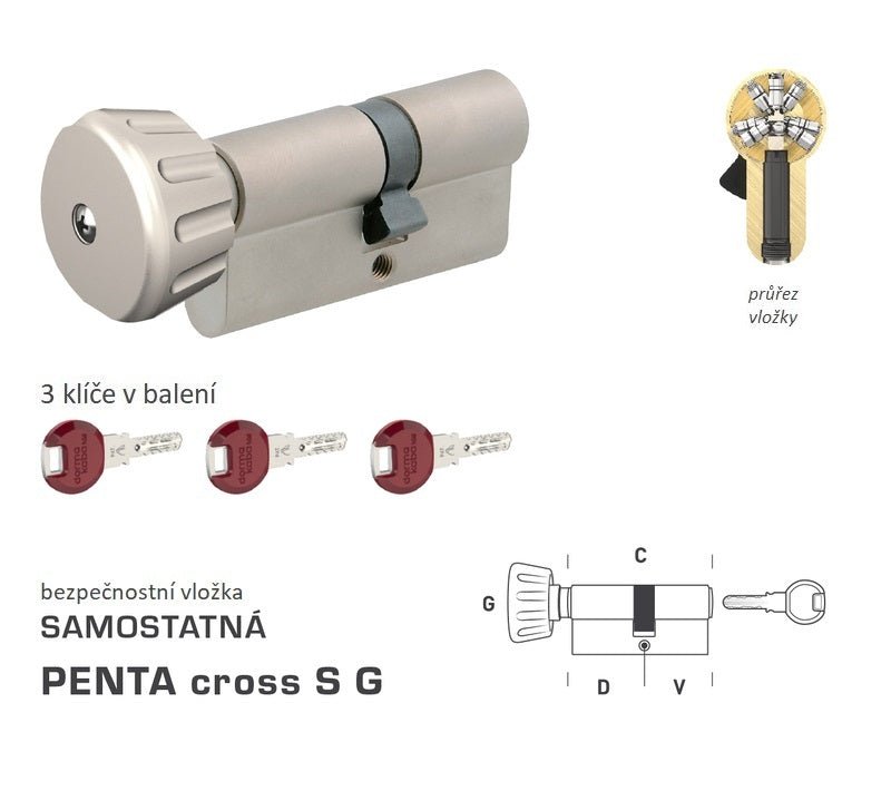DORMAKABA DK - PENTA cross S G - with button - Separate safety inserts - BT4