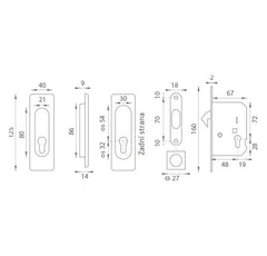 FT - Square sliding door set - PZ / D - shells and handles for sliding doors