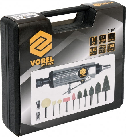Straight pneumatic sander with accessories