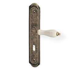 Antique Door Handle on a Backplate - matt bronze/porcelain patina