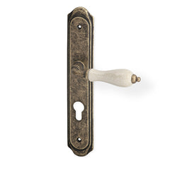 Antique Door Handle on a Backplate - matt bronze/porcelain patina