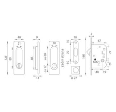 FT - Square sliding door set - WC - shells and handles for sliding doors