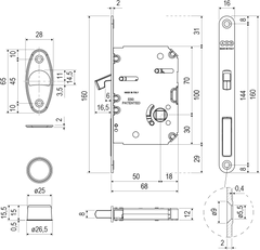 AGB - WAVE - HR WC sliding door set - shells and handles for sliding doors