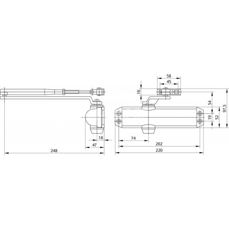 Assa Abloy CLOSER DC120 EN2/3/4 silver - door closer with arm
