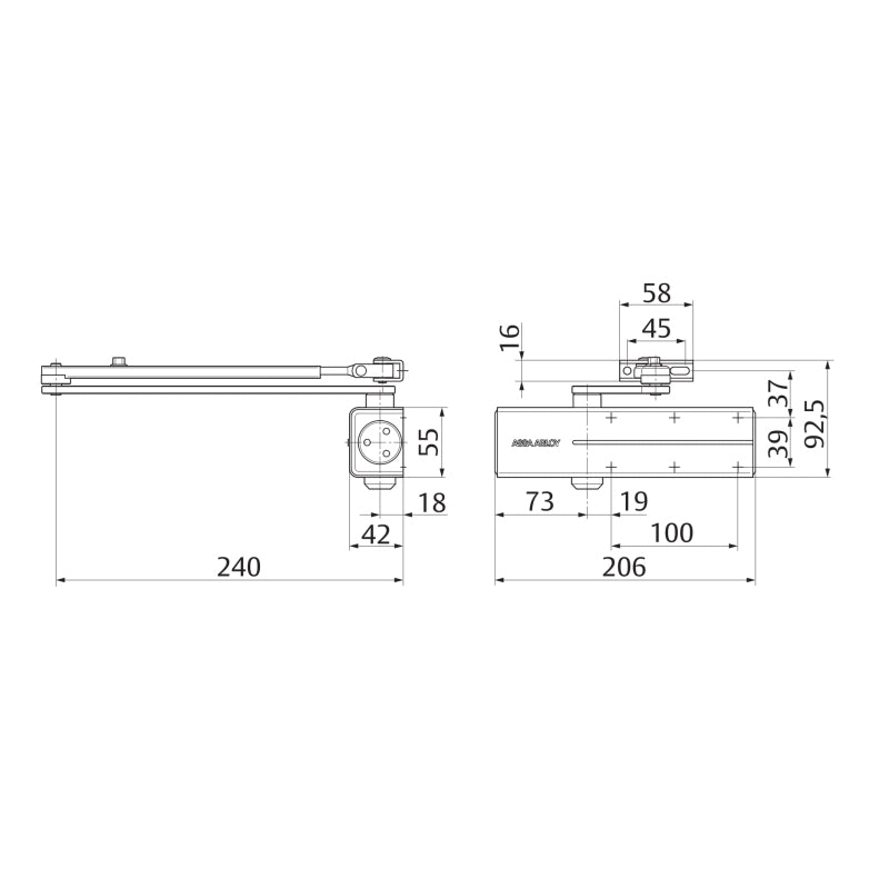 Assa Abloy CLOSER DC140 EN2/3/4 silver - door closer with arm