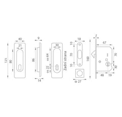 FT - Square sliding door set - BB / D - shells and handles for sliding doors