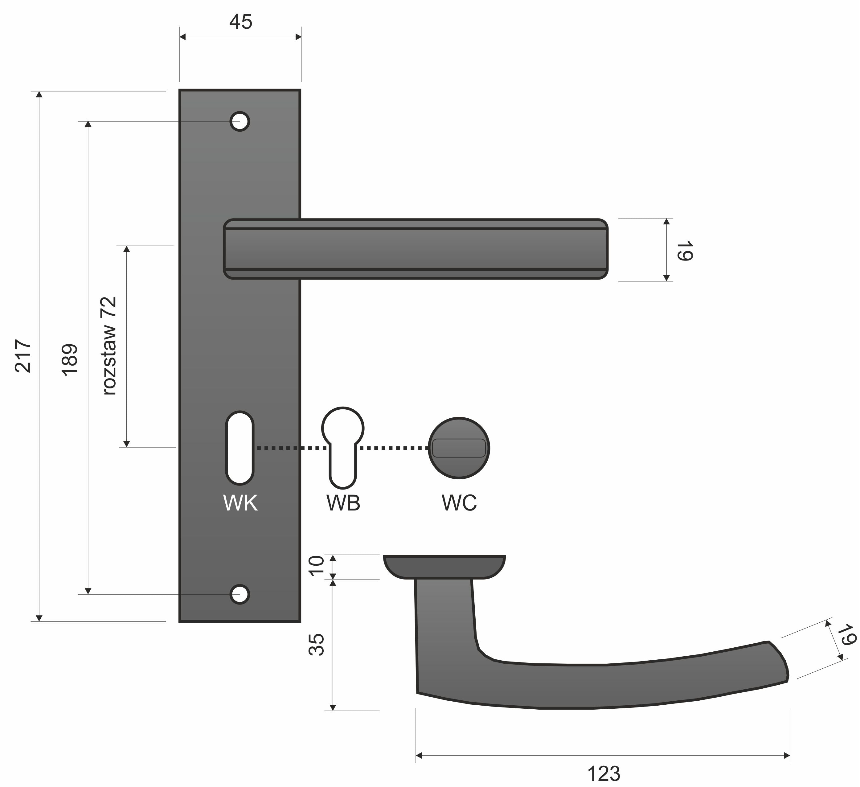 Infinity Line Hermes KHR K+K 311 Satin, pitch 72mm, External Door Handle on a Backplate