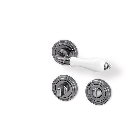 Klasik R - nickel / porcelain - Door Handle on a Round Rose