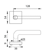 MP fittings Daniela HR stainless steel - Door Handle on a Square Rose made of stainless steel