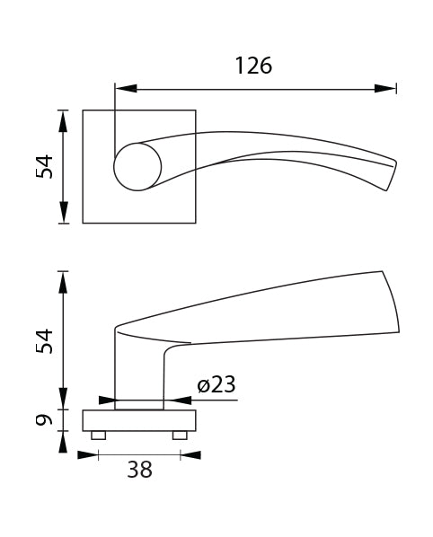 Tornado HR stainless steel - Door Handle on a Square Rose made of stainless steel