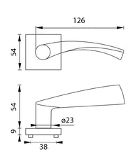 Tornado HR stainless steel - Door Handle on a Square Rose made of stainless steel