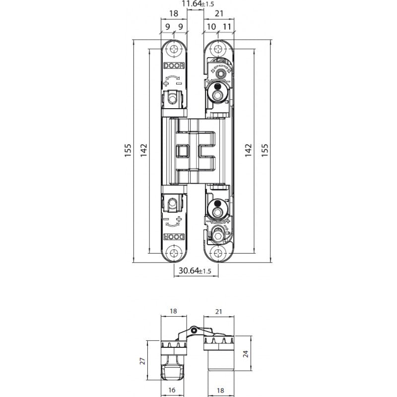 Hidden door hinge KUBICA K2460 - black