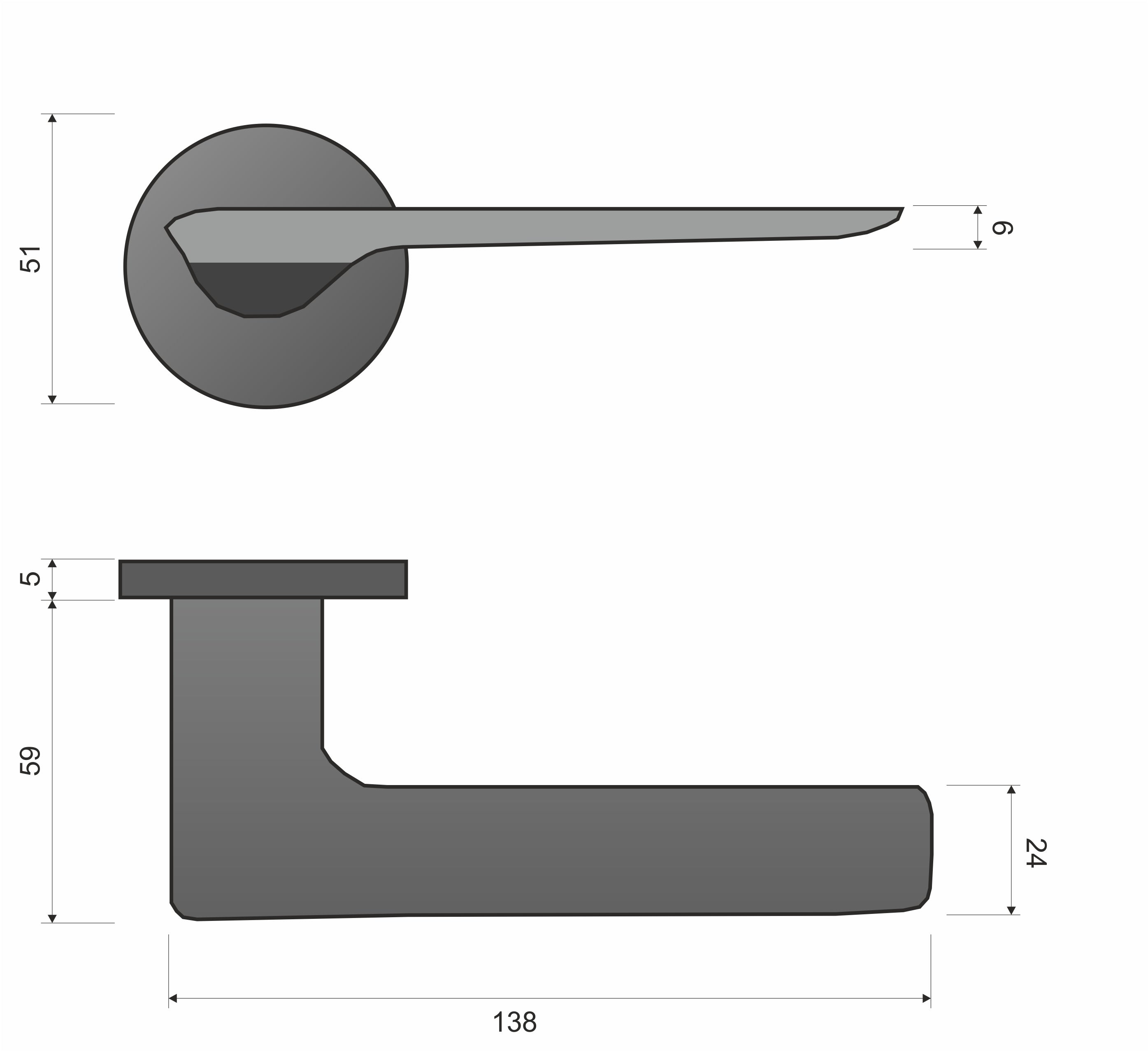 Linea SLIM white WEDGE S O 800 - Door Handle on a Round Rose