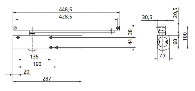 Geze TS 5000 silver - door closer with sliding bar