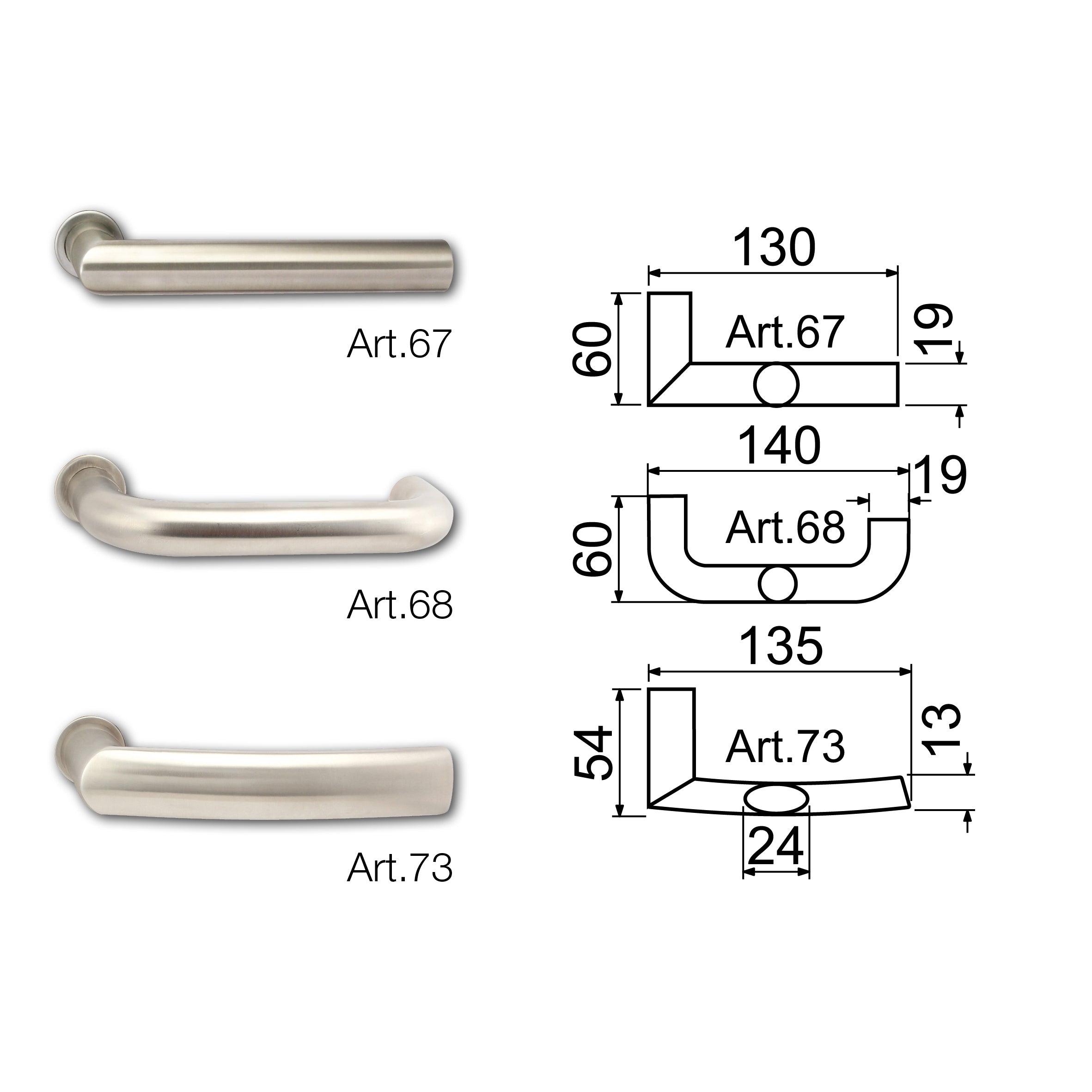 Safety Stainless Steel Door Handle R.811.ZB with insert cover