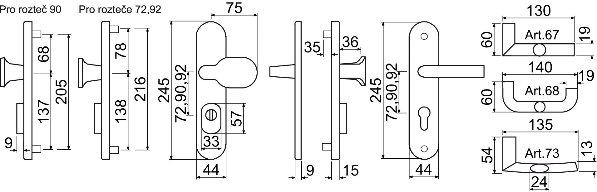 Safety Door Handle R.701.ZB.N.TB3 with overlay