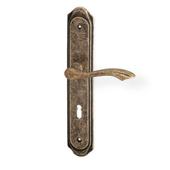 Rustic Door Handle on a Backplate - matte bronze patina