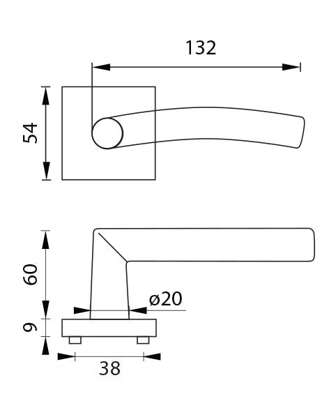 MP fittings Swing HR stainless steel - Door Handle on a Square Rose made of stainless steel