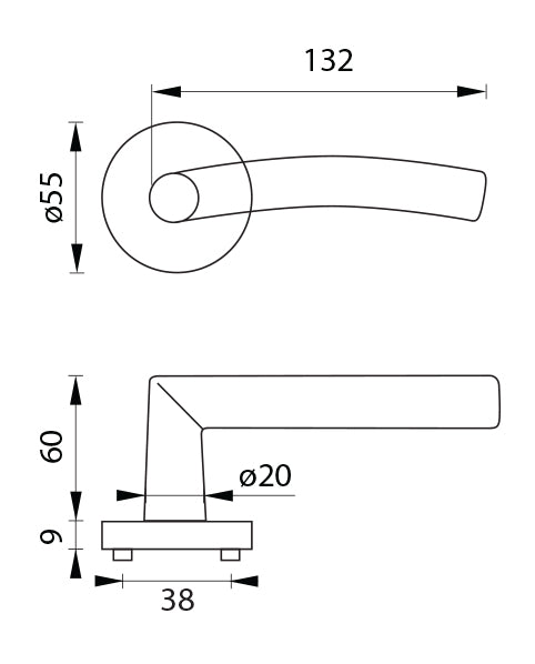 SWING - R Stainless Steel - Door Handle on a Round Rose made of Stainless Steel