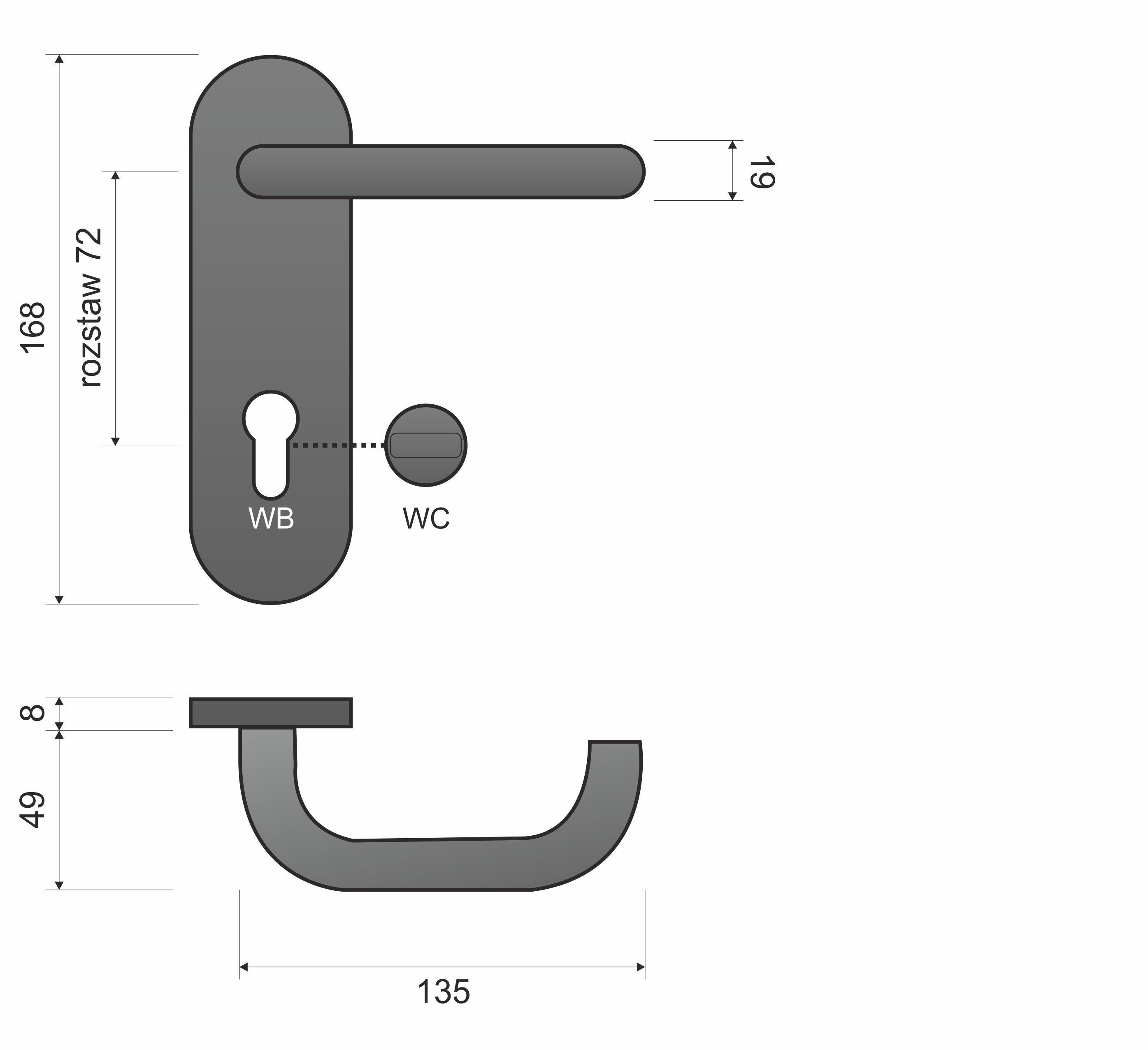 Infinity Line Ultra KUL 513 - toilet lock pitch 72mm - Door Handle on a Backplate made of Stainless Steel