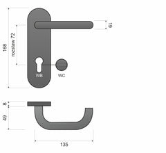 Infinity Line Ultra KUL 513 - toilet lock pitch 72mm - Door Handle on a Backplate made of Stainless Steel